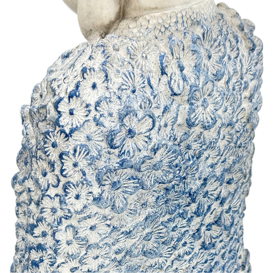 Galt International Meditating Buddha Garden Statue 16" Blue & White Floral Robe Garden Decor Decorative Sculpture Resin Figurine